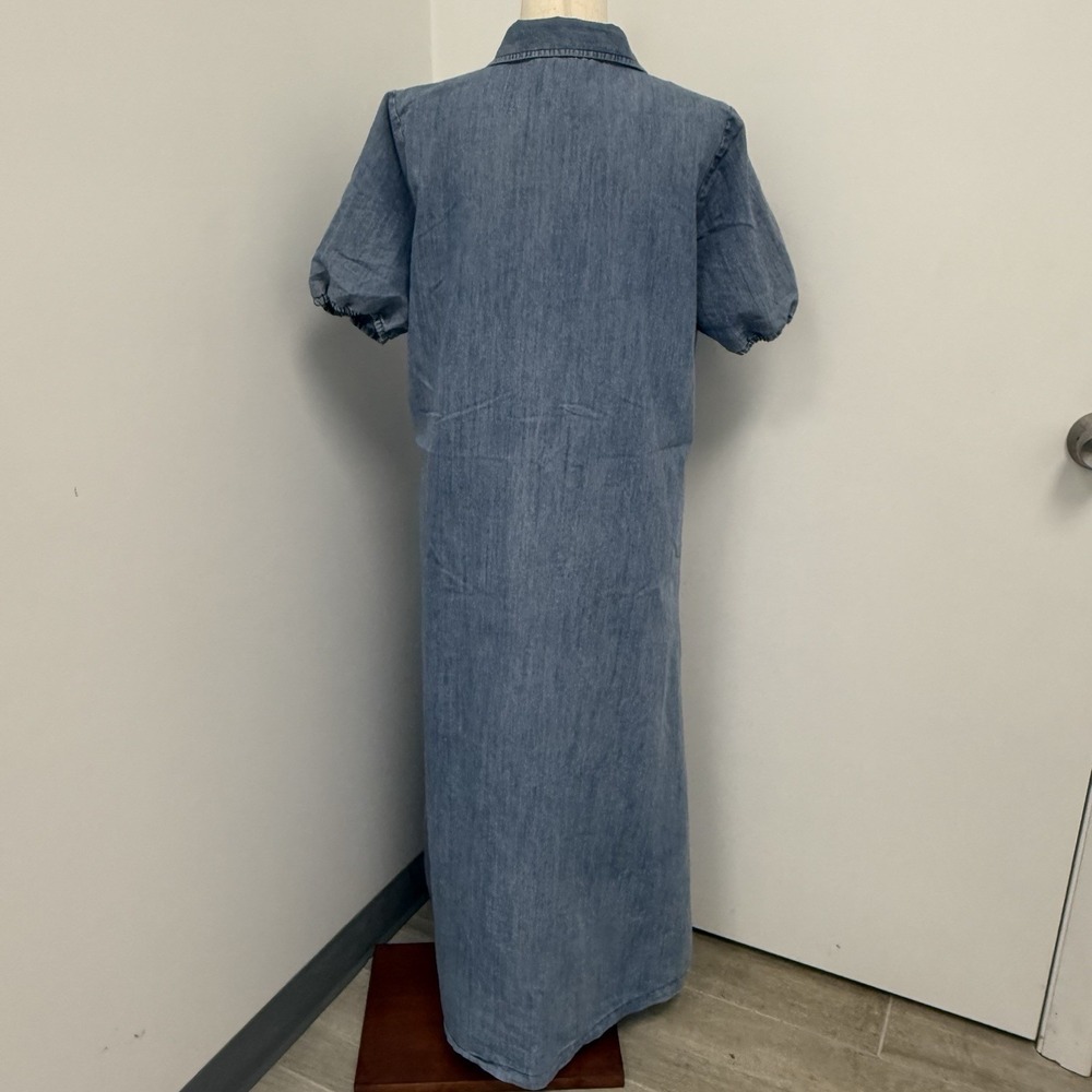 Y2K 90s Denim Western Cowgirl Women's Duster Long Shirt Jean Dress Large Prairie - Picture 6 of 10